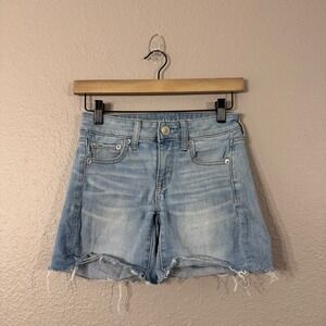 American Eagle Women's Size 00 Blue Midi Low Rise Stretch Denim Shorts